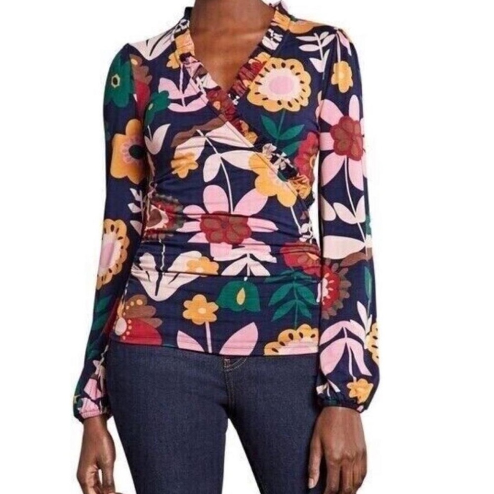 Boden frill neck faux wrap jersey top